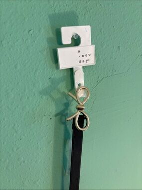 a.new day Black Strap Belt with Gold Bow Buckle